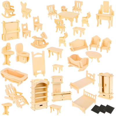 Комплект іграшкових дитячих дерев'яних меблів для ляльок 34 предмети  9423 фото