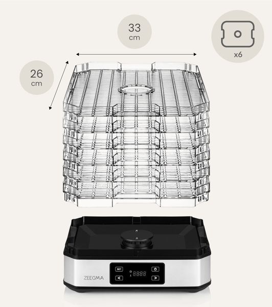 Сушка дегідратор 500 Вт 6 сит для фрукктів, овочів та грибів Zeegma Dry Chef Silver Hnrt_4831 фото