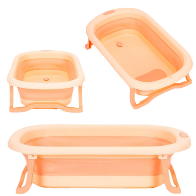 Дитяча рожева ванночка для купання Ecotoys складна зі зливом  HA-B37P фото