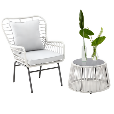Комплект садових меблів з ротангу 2 стільці та столик білого кольору Garden Line BP_ABI8052 фото
