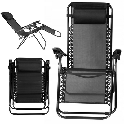 Садове крісло шезлонг для відпочинку розкладне з підголівником чорне до 120 кг G-454 фото