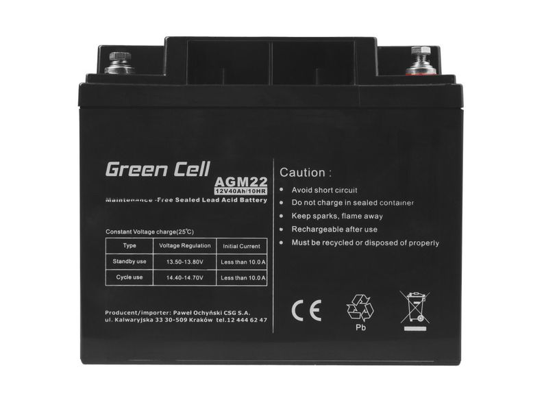 Акумуляторна батарея з терміном служби до 5 років Green Cell VRLA AGM 12V 40Ah (AGM22) Hnrt_4226 фото