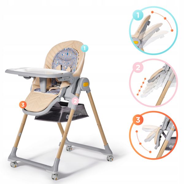 Стульчик для кормления с колесиками с функцией шезлонга 2в1 Kinderkraft Lastree Wood Beige Hnrt_3611 фото