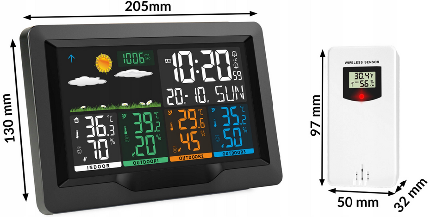 Метеостанція бездротова з трьома виносними датчиками Berdsen BD-904 фото