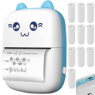 Bluetooth фотопринтер "Котик" + 11 рулонів паперу для друку дитячий Izoxis  22272 фото